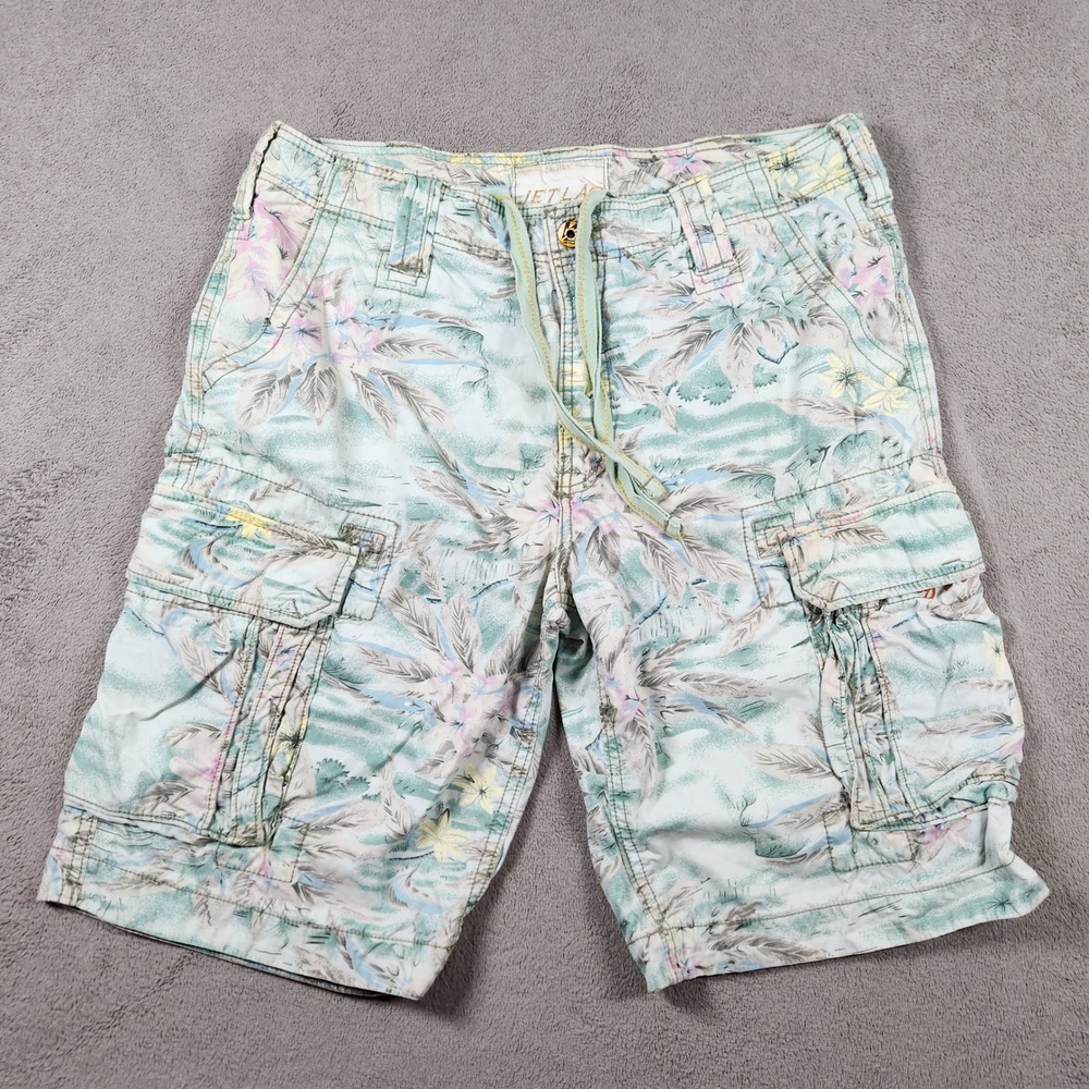 Jetlag League Cargo Shorts Mens Size 38 Cotton Faded Y2K Baggy Tropical Floral